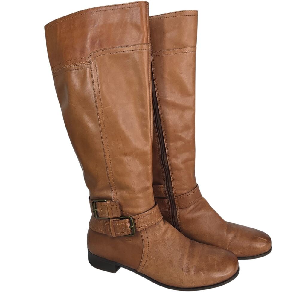 Nine West Vintage America Knee High Riding Boots Vashiza Brown Leather Size 8.5M